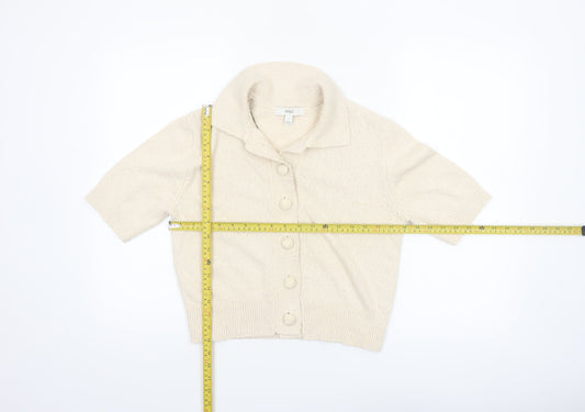 Marks and Spencer Women’s Beige Knit Short Sleeve Collared Button-Up Top Size S