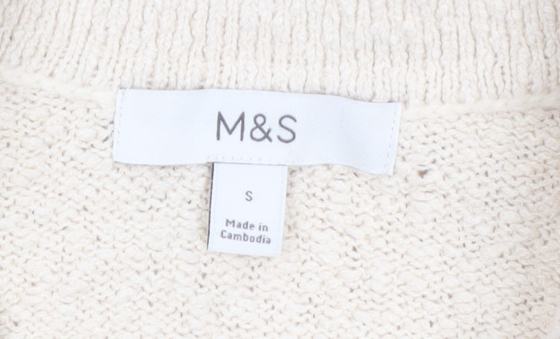 Marks and Spencer Women’s Beige Knit Short Sleeve Collared Button-Up Top Size S