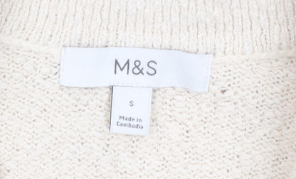 Marks and Spencer Women’s Beige Knit Short Sleeve Collared Button-Up Top Size S