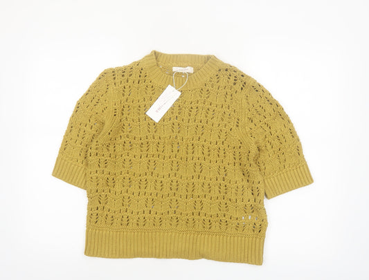 Marks and Spencer Per Una Women’s Yellow Cotton Open Knit Jumper M