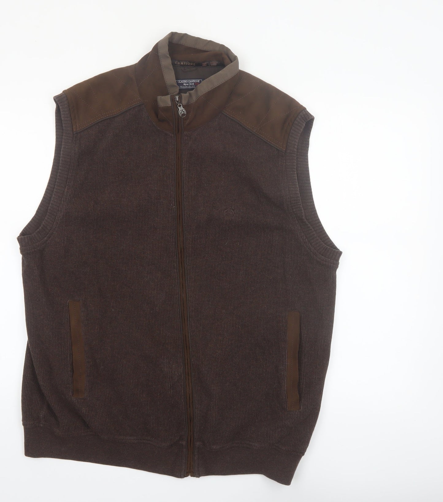 Claudio Campione Men's Brown 2XL Bodywarmer Cotton Leather Waistcoat