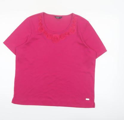 TIGI Womens Pink Short Sleeve Embroidered Round Neck T-Shirt Size 18/20