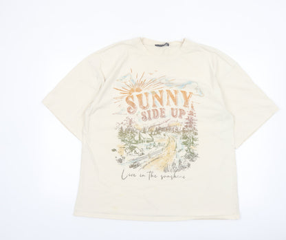 Cider Men's Beige 'Sunny Side Up' Graphic Cotton T-Shirt XL