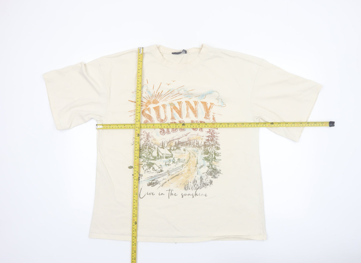 Cider Men's Beige 'Sunny Side Up' Graphic Cotton T-Shirt XL