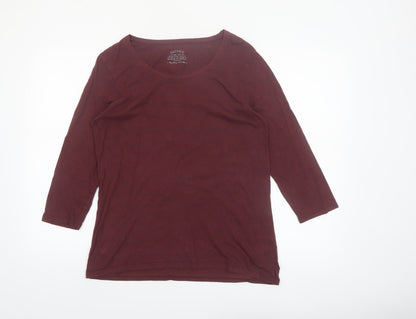 FatFace Womens Red 3/4 Sleeve Scoop Neck Cotton Modal T-Shirt Size 16