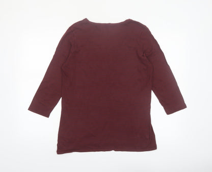 FatFace Womens Red 3/4 Sleeve Scoop Neck Cotton Modal T-Shirt Size 16