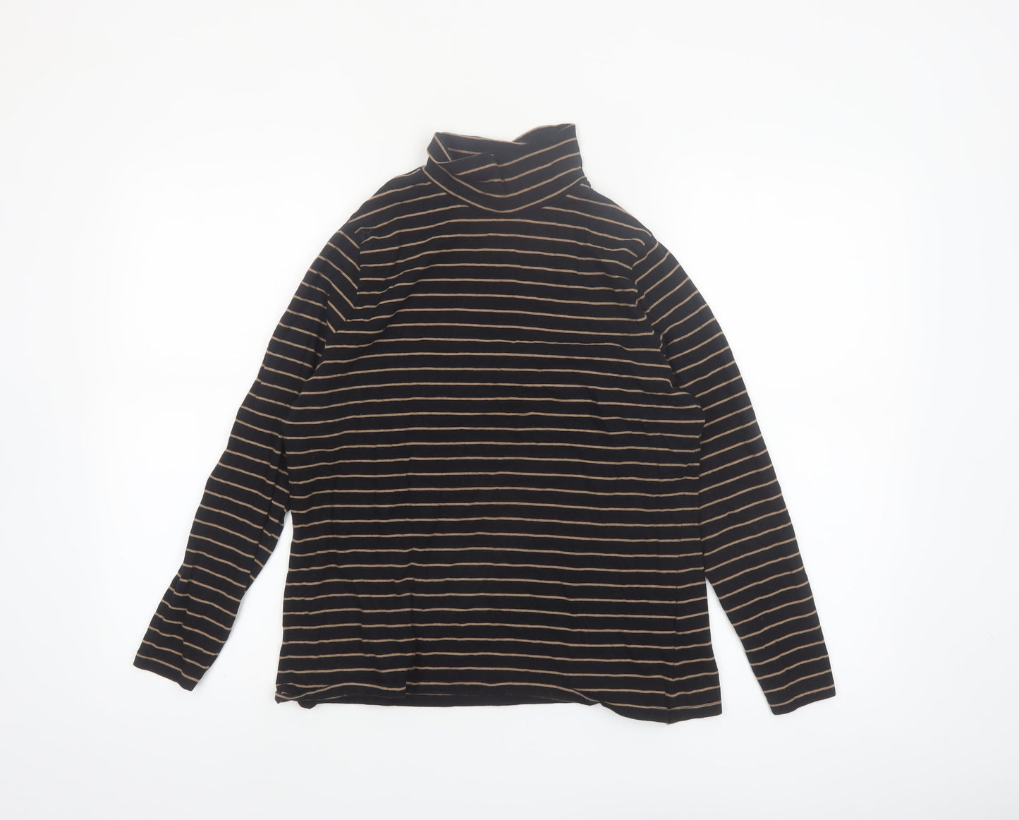 Marks and Spencer Women's Black Striped Roll Neck Long Sleeve Top Size 16