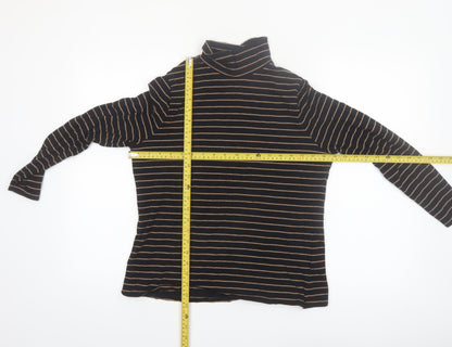 Marks and Spencer Women's Black Striped Roll Neck Long Sleeve Top Size 16
