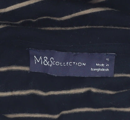 Marks and Spencer Women's Black Striped Roll Neck Long Sleeve Top Size 16
