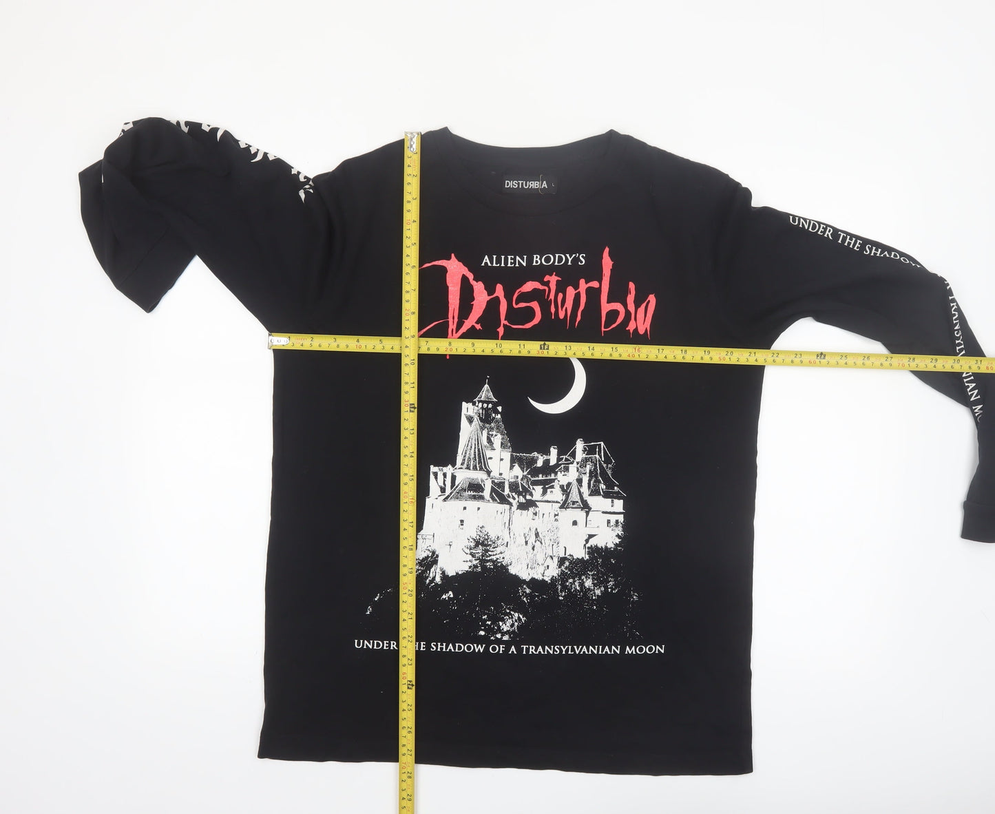 Disturbia Men's Black Gothic Graphic Long Sleeve T-Shirt Size L