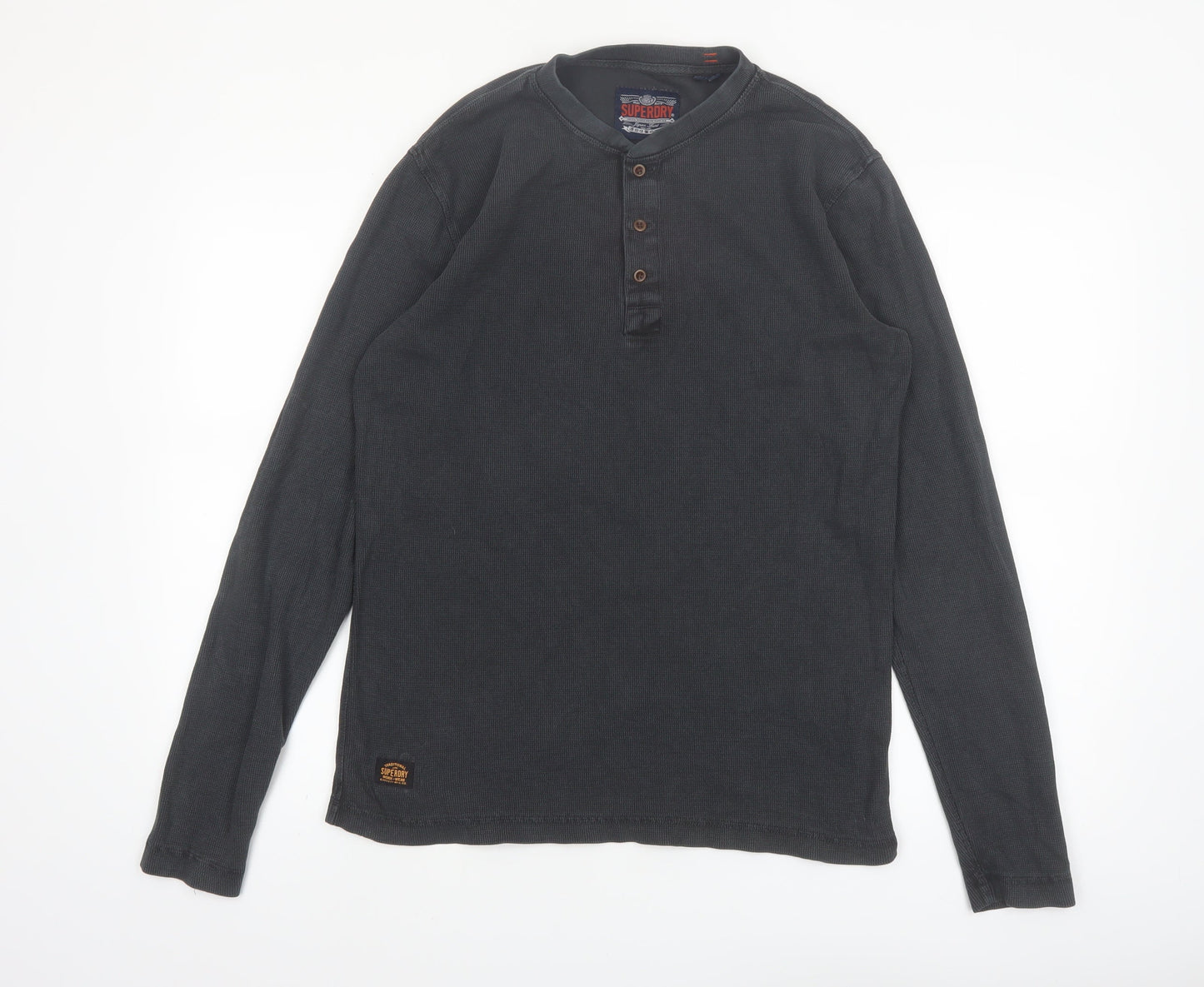 Superdry Men’s Black Henley Long Sleeve Cotton T-Shirt Size S