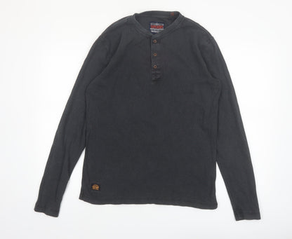 Superdry Men’s Black Henley Long Sleeve Cotton T-Shirt Size S