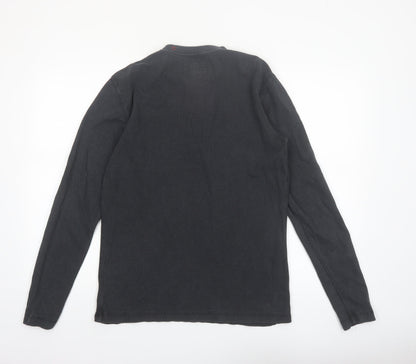 Superdry Men’s Black Henley Long Sleeve Cotton T-Shirt Size S
