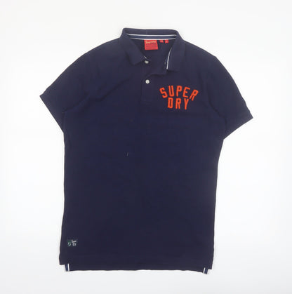 Superdry Men's Blue Slim Fit Short Sleeve Cotton Polo Shirt Size S