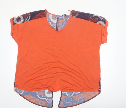 Next Women Orange Geometric Tunic Blouse Size 22 V-Neck Short Sleeve