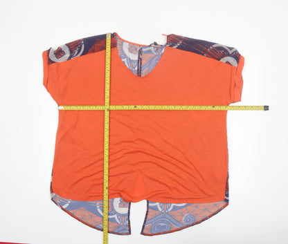 Next Women Orange Geometric Tunic Blouse Size 22 V-Neck Short Sleeve