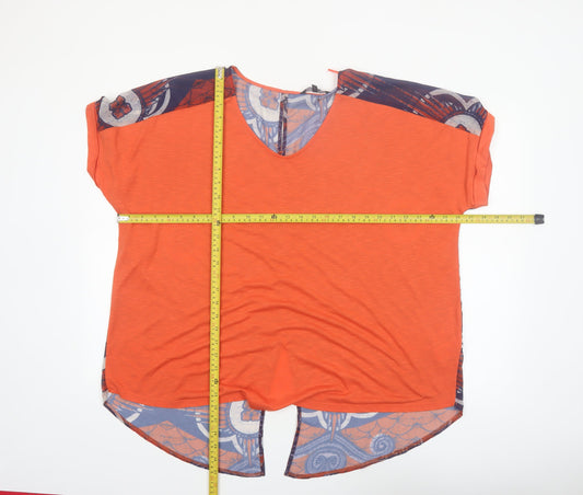 Next Women Orange Geometric Tunic Blouse Size 22 V-Neck Short Sleeve