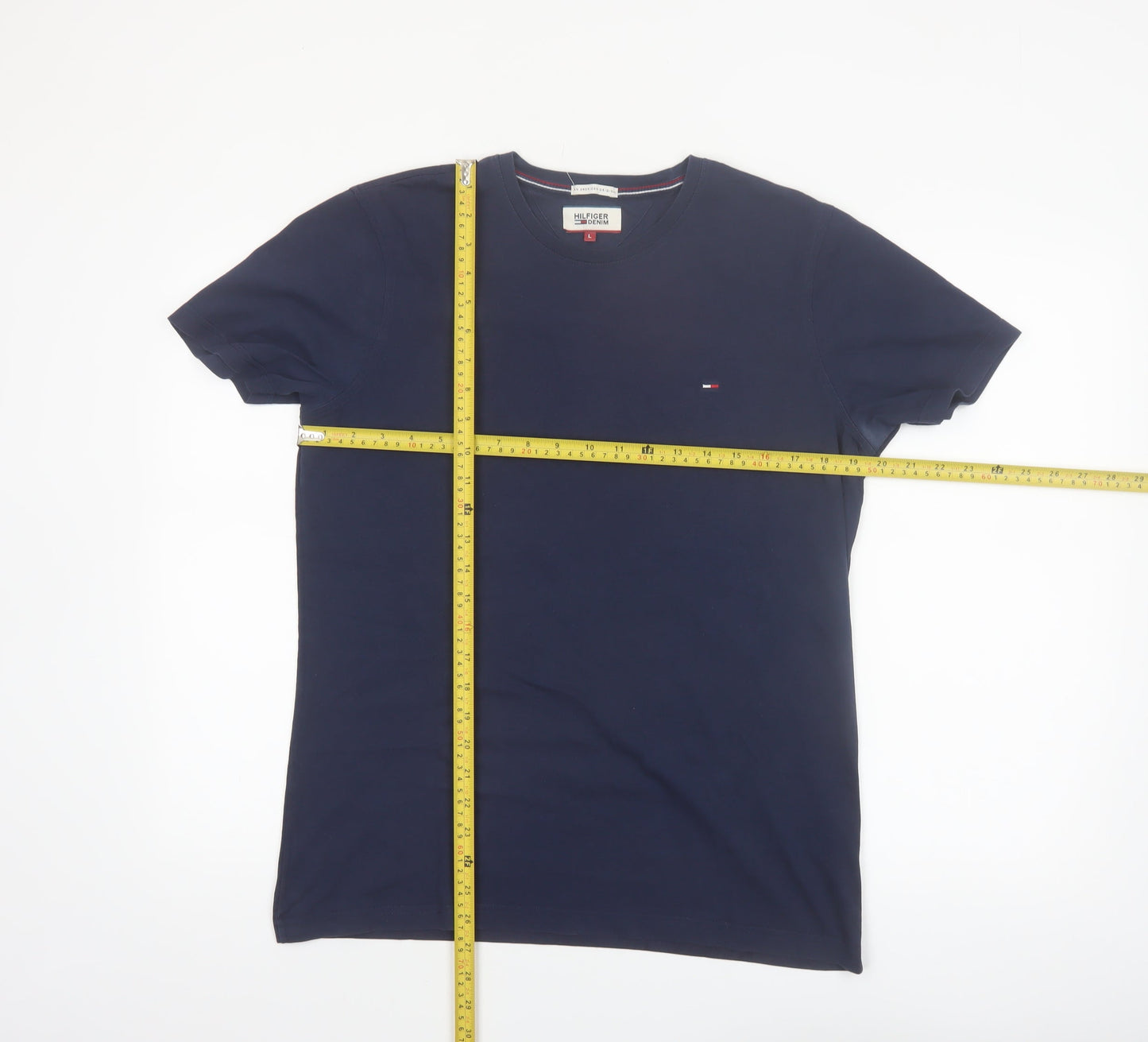 Hilfiger Denim Men's Navy Blue Crew Neck Cotton T-Shirt Size L
