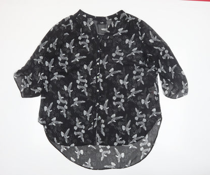 Wallis Women’s Black Bird Print Chiffon Tunic Blouse XL