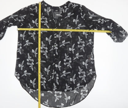 Wallis Women’s Black Bird Print Chiffon Tunic Blouse XL