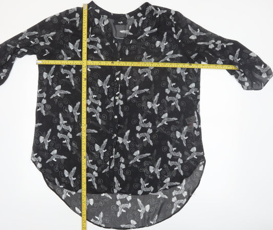 Wallis Women’s Black Bird Print Chiffon Tunic Blouse XL