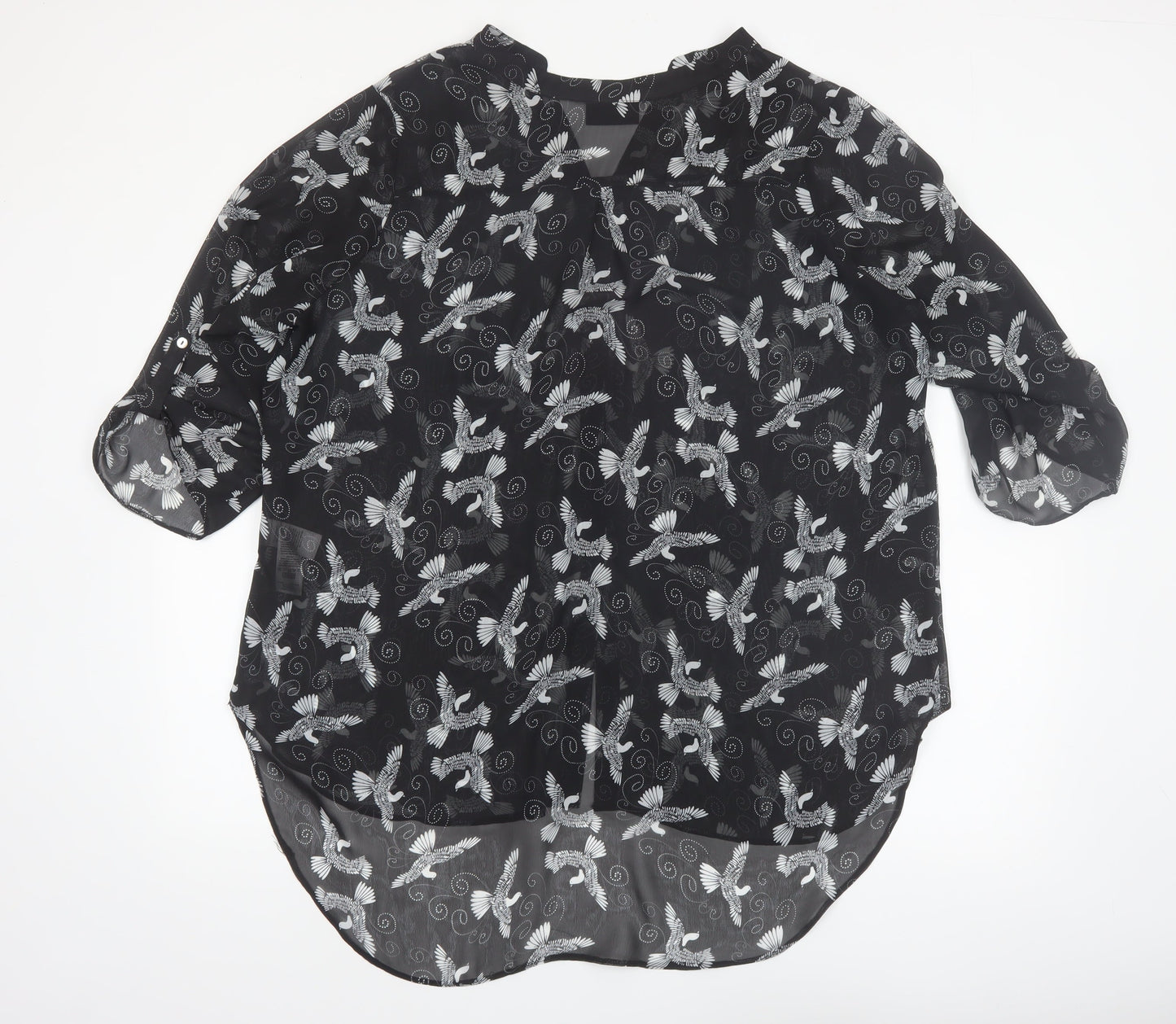 Wallis Women’s Black Bird Print Chiffon Tunic Blouse XL