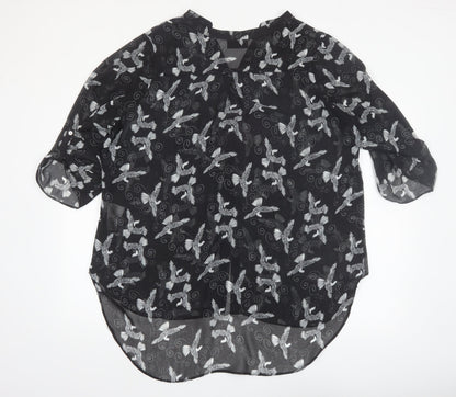 Wallis Women’s Black Bird Print Chiffon Tunic Blouse XL