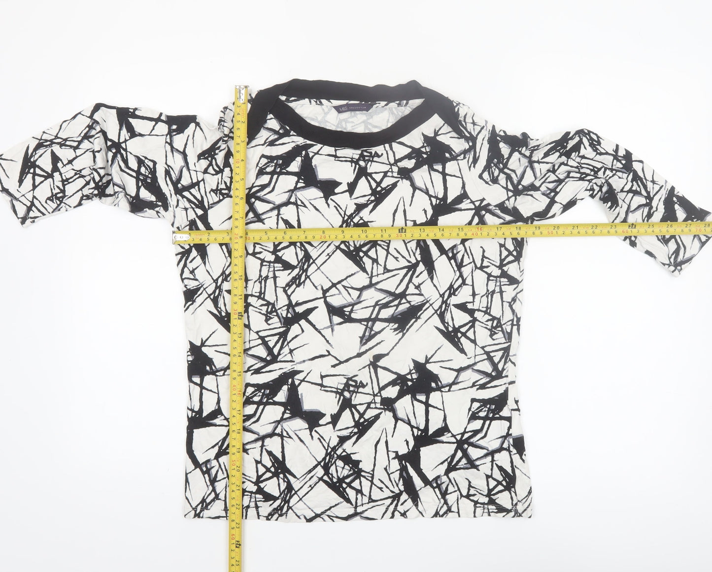 Marks and Spencer Womens Black White Geometric Jersey T-Shirt Size 14