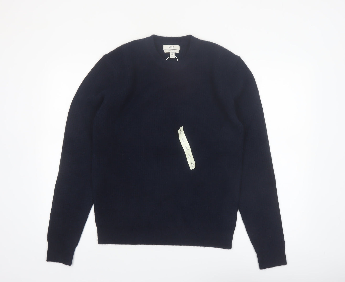 Marks and Spencer Men's Blue Wool Blend Crew Neck Jumper Size S