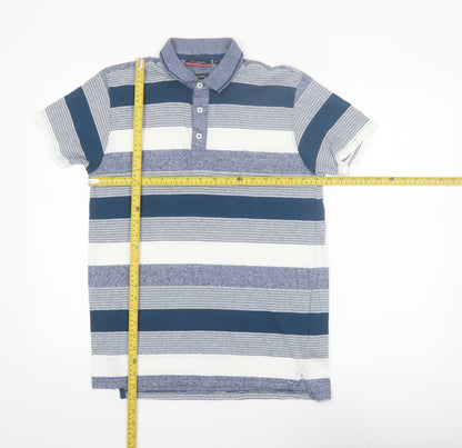 Pierre Cardin Men's Blue Striped Cotton Polo Shirt Size S