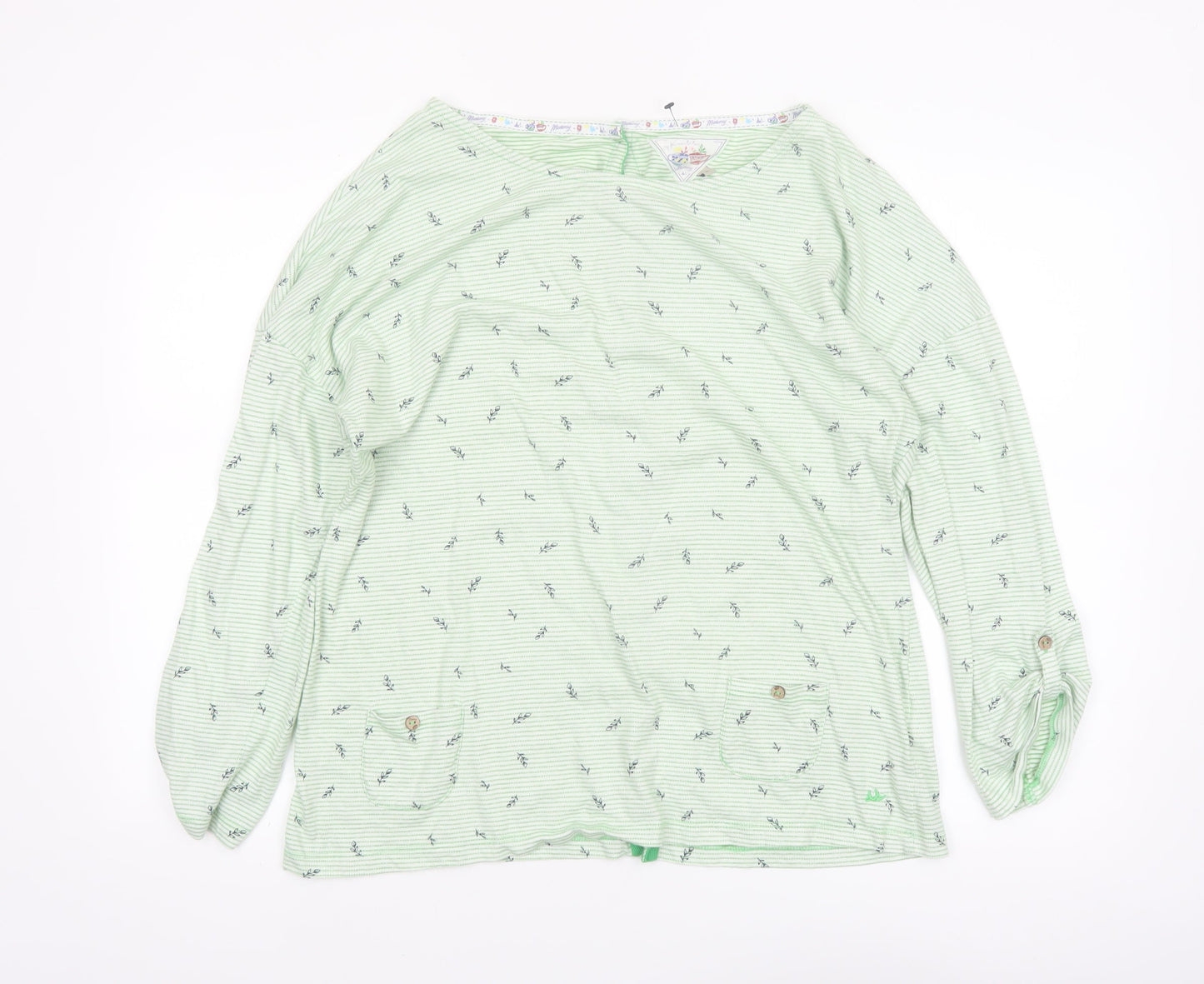 Mantaray Womens Green Striped Cotton Long Sleeve T-Shirt Size 18