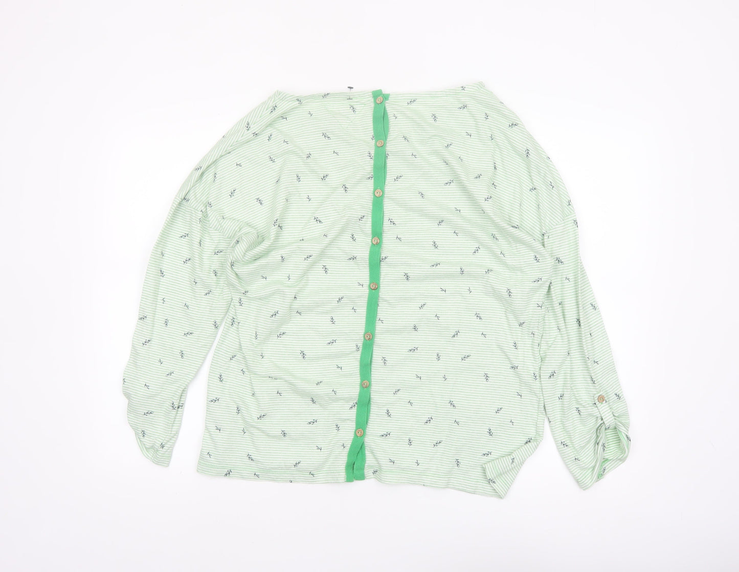 Mantaray Womens Green Striped Cotton Long Sleeve T-Shirt Size 18