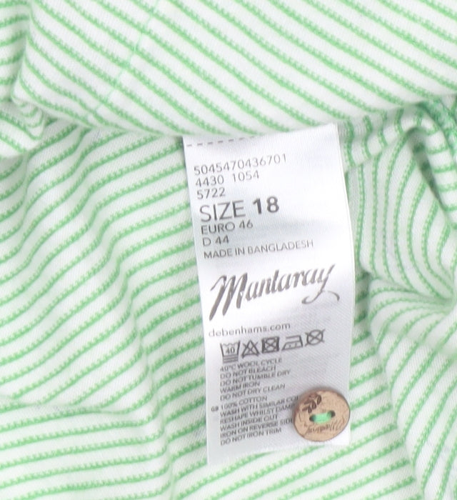 Mantaray Womens Green Striped Cotton Long Sleeve T-Shirt Size 18