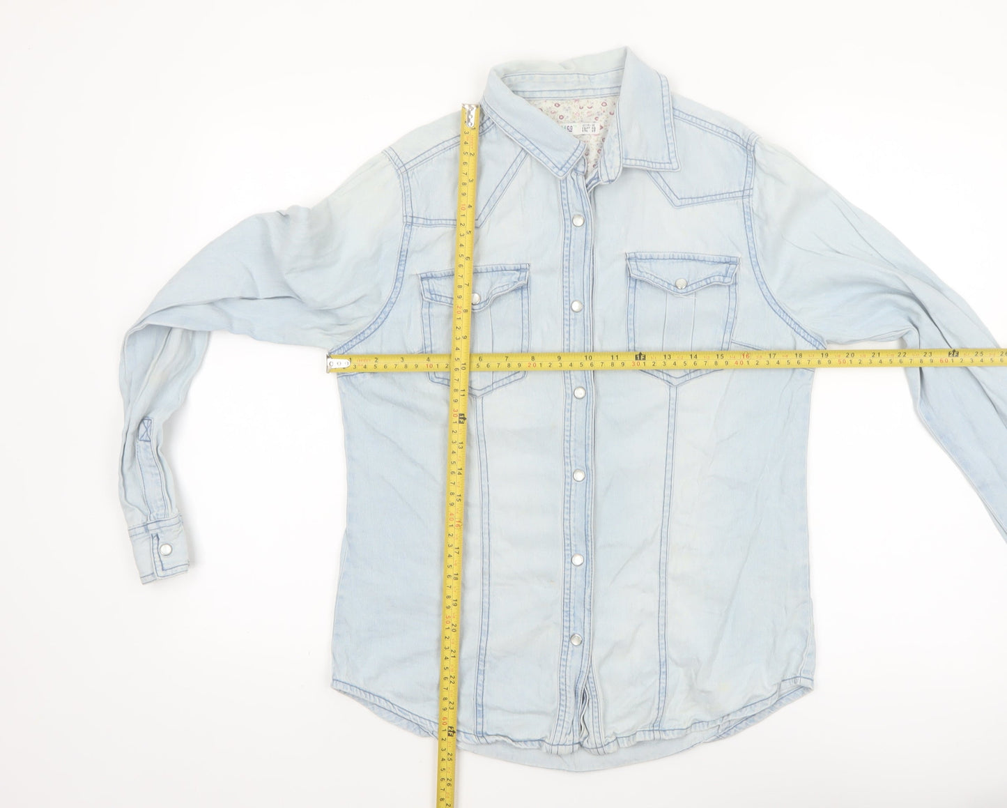 Denim Co Womens Blue Denim Button-Up Shirt Size 12 Classic Western Style