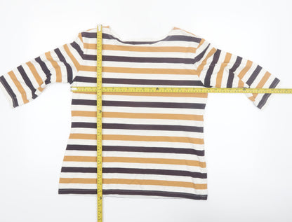 Seasalt Women’s Multicoloured Striped Organic Cotton 3/4 Sleeve T-Shirt Size 14