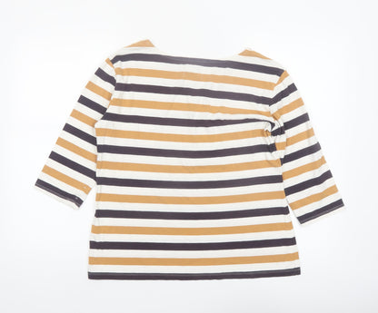 Seasalt Women’s Multicoloured Striped Organic Cotton 3/4 Sleeve T-Shirt Size 14