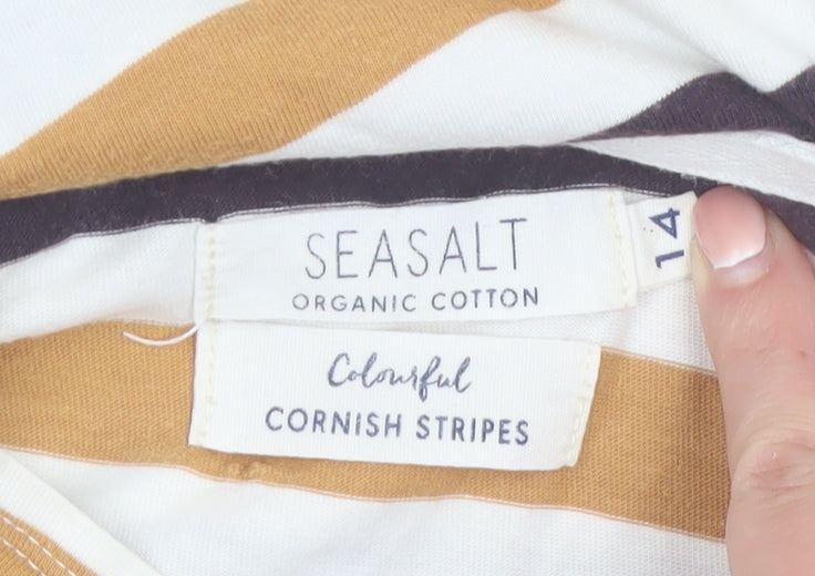 Seasalt Women’s Multicoloured Striped Organic Cotton 3/4 Sleeve T-Shirt Size 14