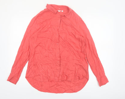 Uniqlo Womens Pink Long Sleeve Viscose Button-Up Shirt S