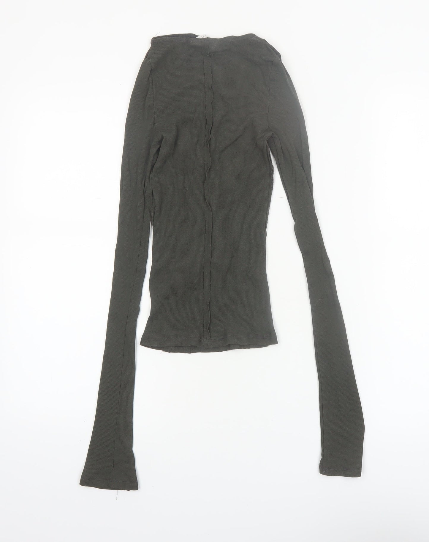 Weekday Womens Green XS Slim Fit Long Sleeve Cotton Top