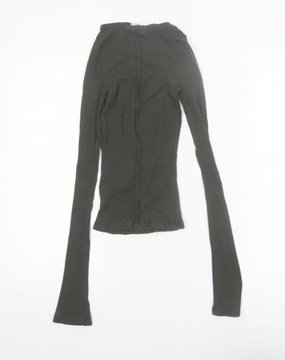 Weekday Womens Green XS Slim Fit Long Sleeve Cotton Top