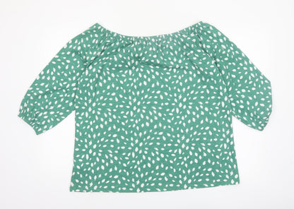 Bonmarché Women’s Green Floral Cotton 3/4 Sleeve Tunic Blouse Size 14
