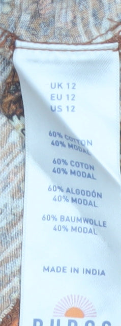 Burgs Women's Brown Floral Long Sleeve Cotton Modal Top Size 12
