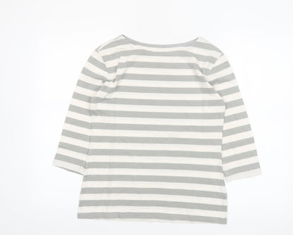 Seasalt Womens Grey Striped Organic Cotton 3/4 Sleeve T-Shirt UK 10