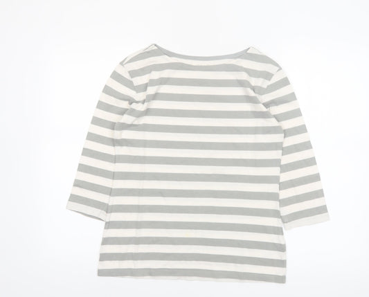 Seasalt Womens Grey Striped Organic Cotton 3/4 Sleeve T-Shirt UK 10