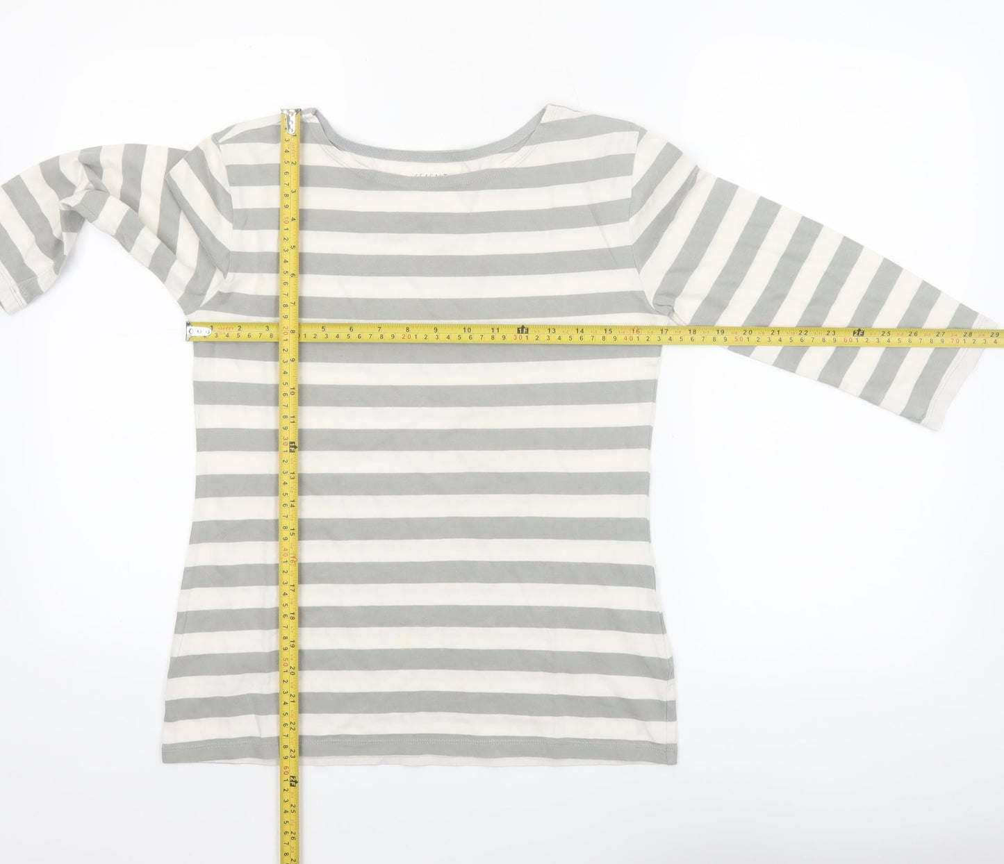 Seasalt Womens Grey Striped Organic Cotton 3/4 Sleeve T-Shirt UK 10