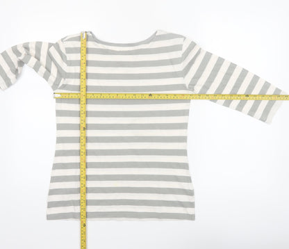Seasalt Womens Grey Striped Organic Cotton 3/4 Sleeve T-Shirt UK 10