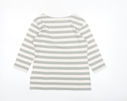 Seasalt Womens Grey Striped Organic Cotton 3/4 Sleeve T-Shirt UK 10