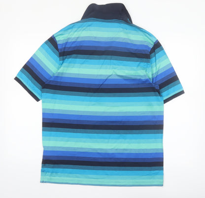 Marks and Spencer Blue Harbour Men's Blue Striped Regular Fit Polo Shirt M