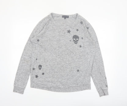 P.J. Salvage Women's Grey Skull Star Jersey Long Sleeve Top Size 10