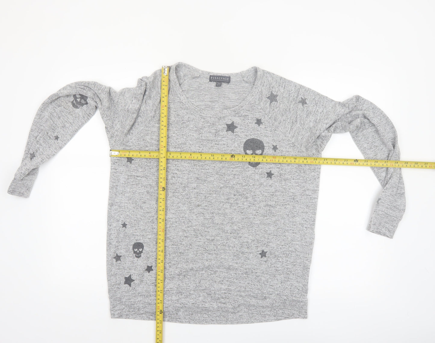 P.J. Salvage Women's Grey Skull Star Jersey Long Sleeve Top Size 10
